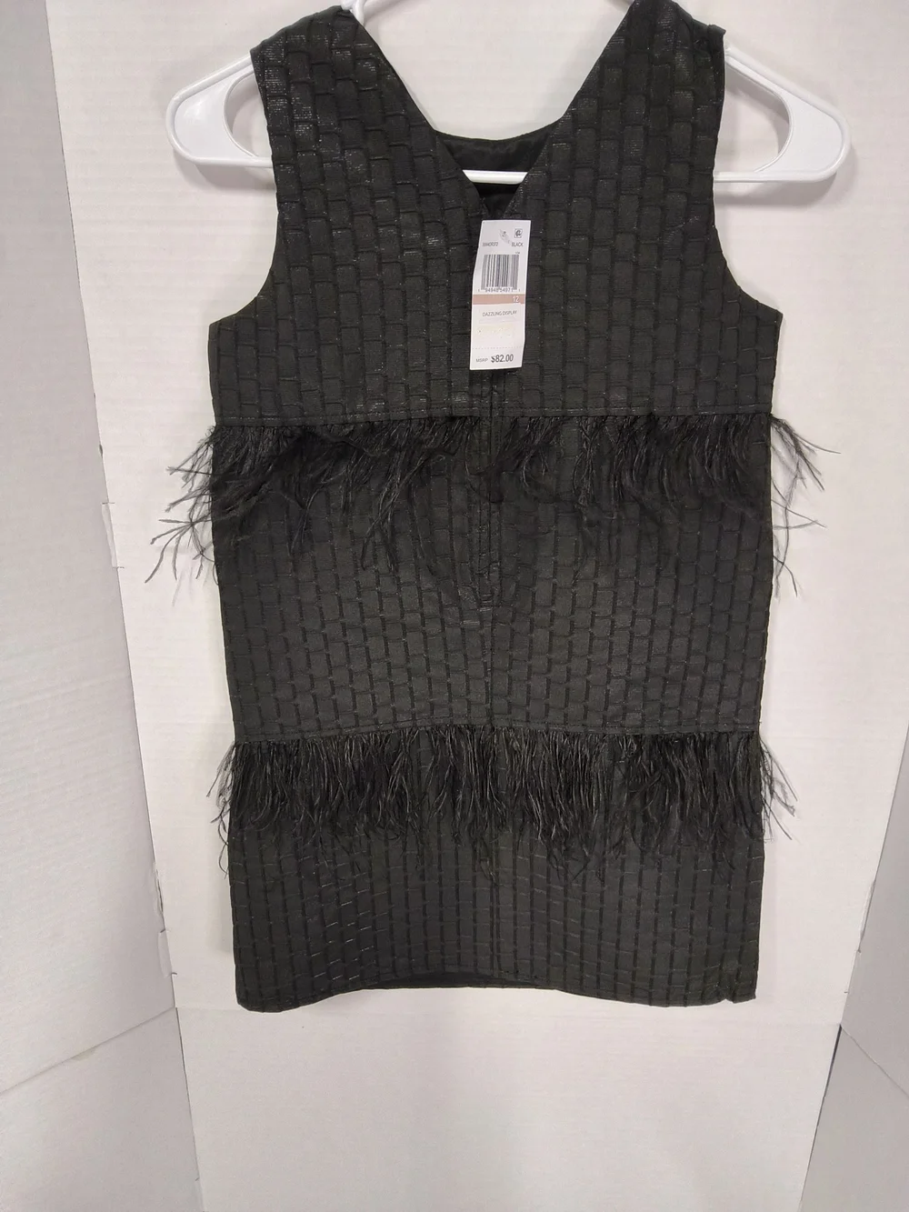 NEW BCBG Black Feather-Trim Textured Girls' Dress Size 12